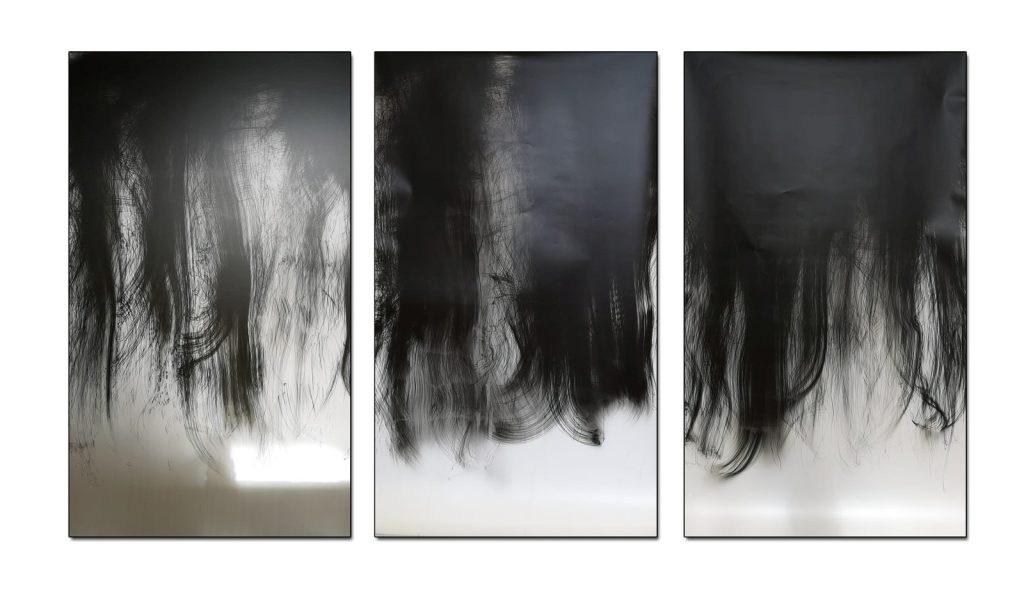 Ria Wank, in between, 2023, [triptych] light painting on RC paper, each 160 x 100 cm, © Ria Wank. Courtesy of the artist